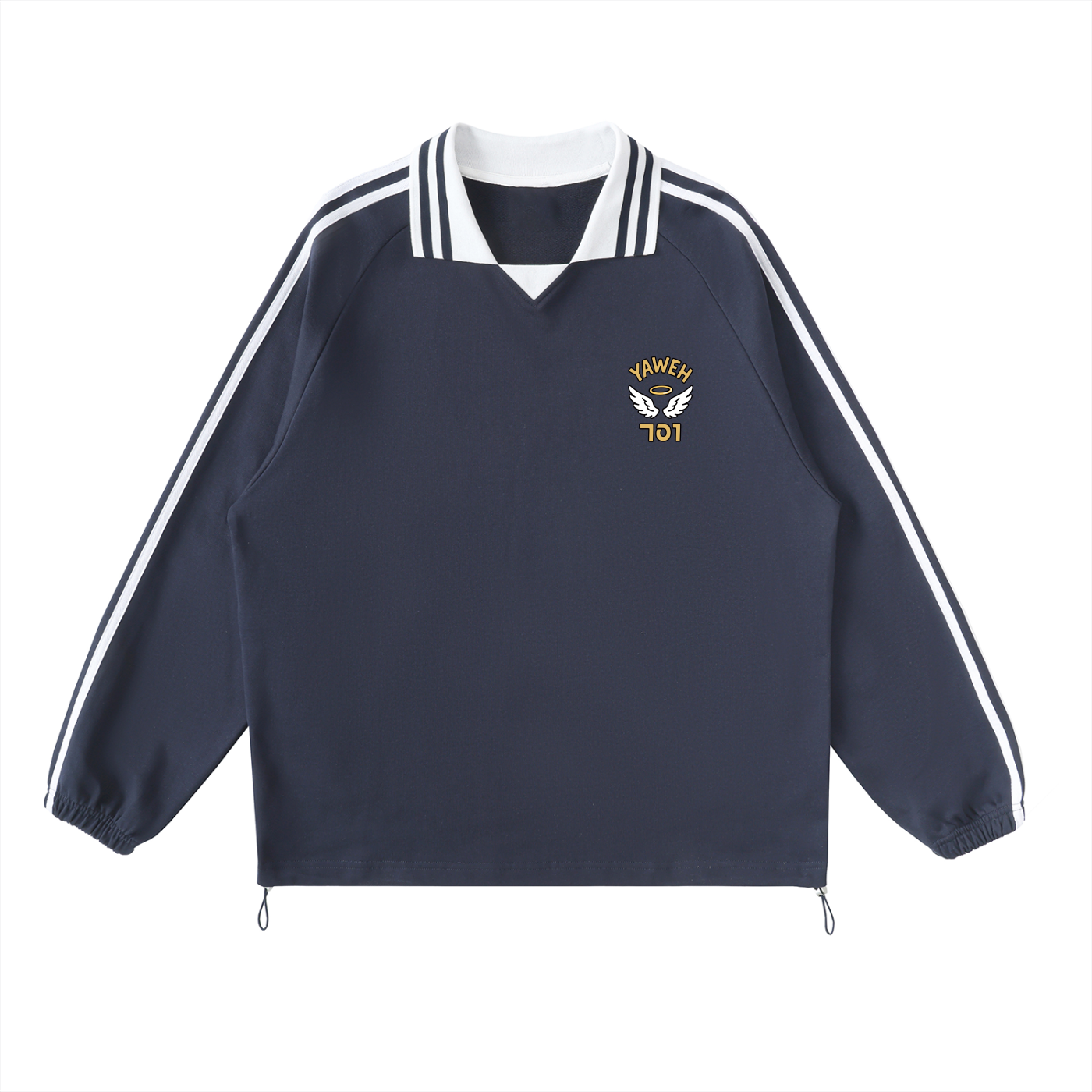 YWH Striped Lapel Collar Sweatshirt