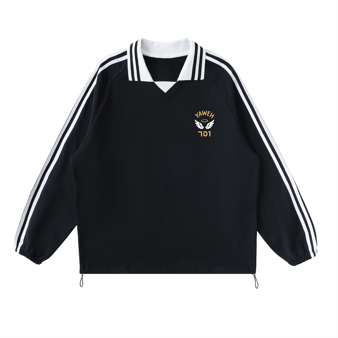 YWH Striped Lapel Collar Sweatshirt
