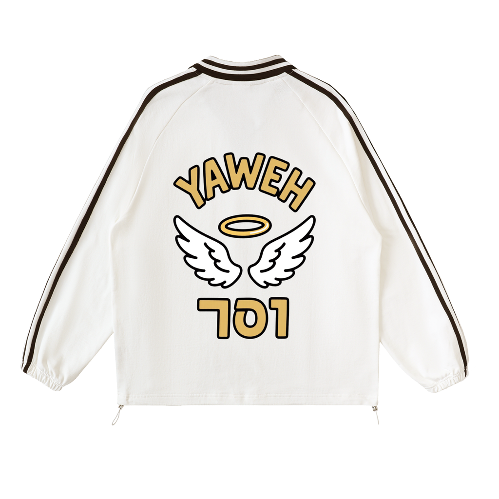 YWH Striped Lapel Collar Sweatshirt