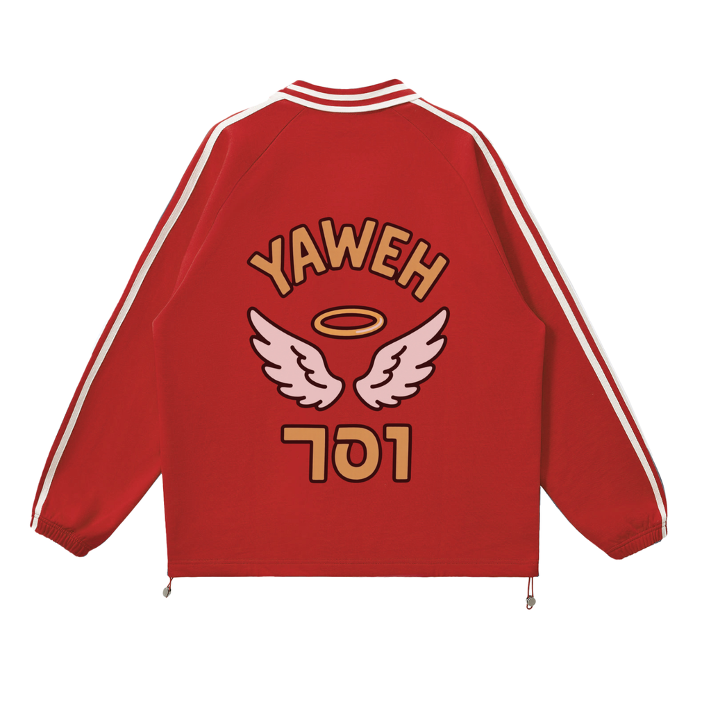 YWH Striped Lapel Collar Sweatshirt